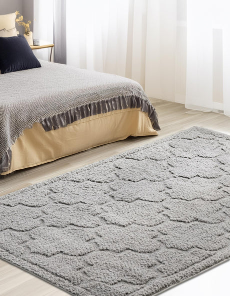 Gray 8' x 10' Trellis Shag Rectangle Area Rug Thick Soft Touch Fluffy & Plush Shaggy Pile Geometric Modern Unique Carpet for Home Interior Design for Sale at Rug Engine