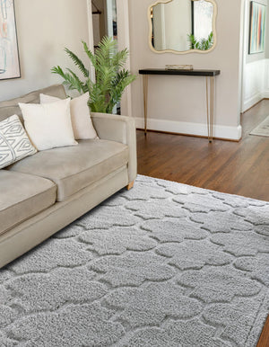 Gray 8' x 10' Trellis Shag Rectangle Area Rug Thick Soft Touch Fluffy & Plush Shaggy Pile