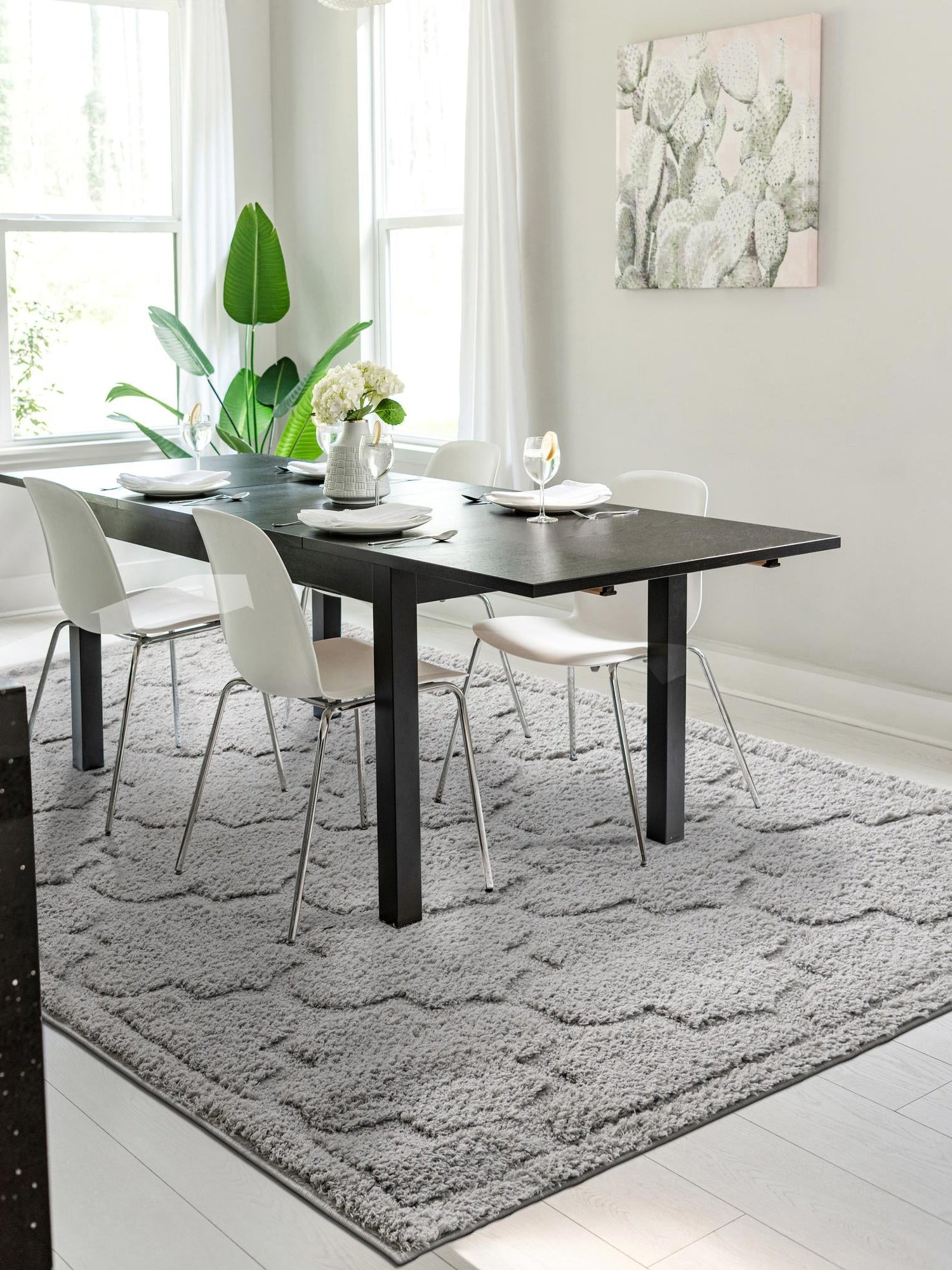 Gray 8' x 10' Trellis Shag Rectangle Area Rug Thick Soft Touch Fluffy & Plush Shaggy Pile Geometric Modern Unique Carpet for Home Interior Design for Sale at Rug Engine