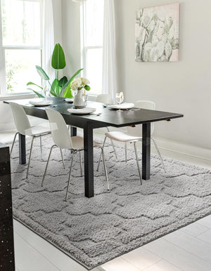 Gray 8' x 10' Trellis Shag Rectangle Area Rug Thick Soft Touch Fluffy & Plush Shaggy Pile