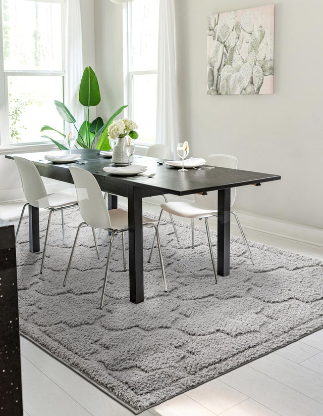 Gray 8' x 10' Trellis Shag Rectangle Area Rug Thick Soft Touch Fluffy & Plush Shaggy Pile