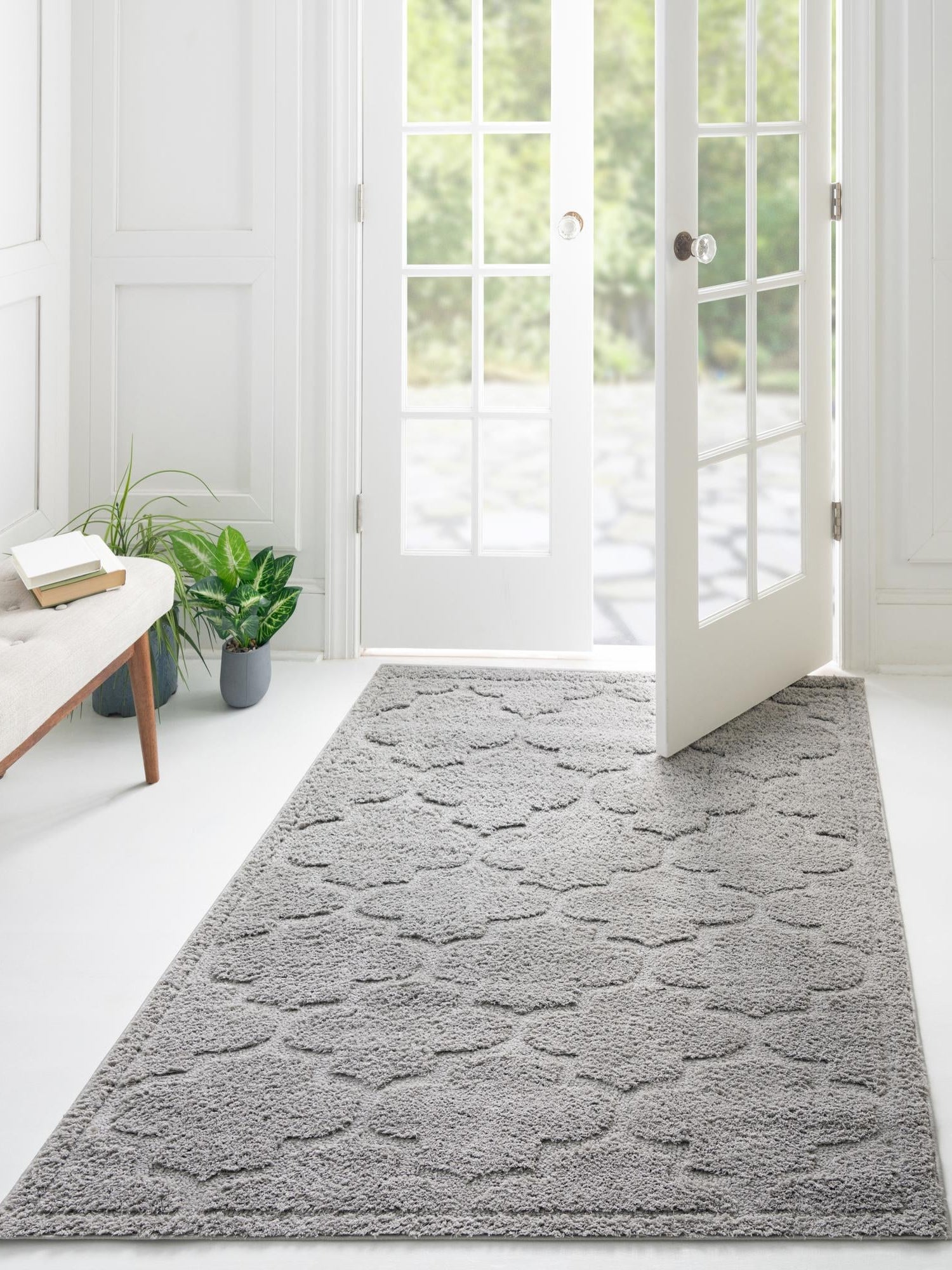 Gray 8' x 10' Trellis Shag Rectangle Area Rug Thick Soft Touch Fluffy & Plush Shaggy Pile Geometric Modern Unique Carpet for Home Interior Design for Sale at Rug Engine