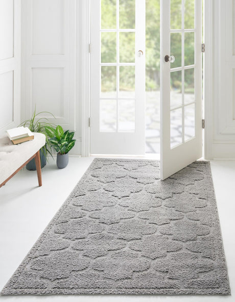 Gray 8' x 10' Trellis Shag Rectangle Area Rug Thick Soft Touch Fluffy & Plush Shaggy Pile Geometric Modern Unique Carpet for Home Interior Design for Sale at Rug Engine