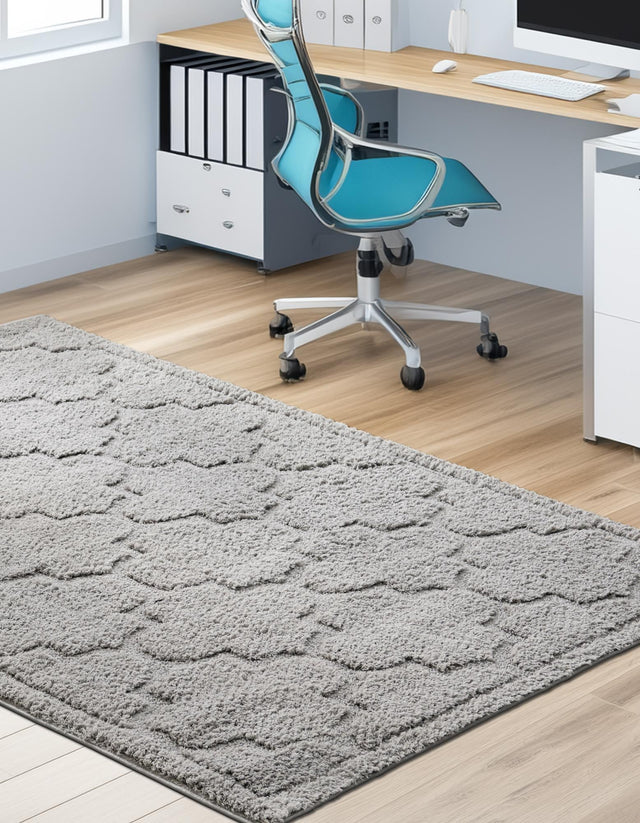 Gray 8' x 10' Trellis Shag Rectangle Area Rug Thick Soft Touch Fluffy & Plush Shaggy Pile