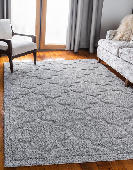 Gray 8' x 10' Trellis Shag Rectangle Area Rug Thick Soft Touch Fluffy & Plush Shaggy Pile Geometric Modern Unique Carpet for Home Interior Design for Sale at Rug Engine