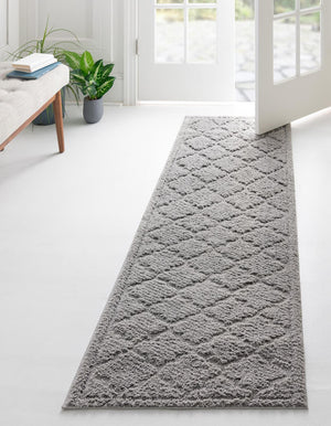 Gray 2' x 6' 7 Trellis Shag Runner Area Rug Thick Soft Touch Fluffy & Plush Shaggy Pile