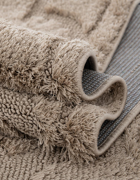 Beige 9' x 12' Trellis Shag Rectangle Area Rug Thick Soft Touch Fluffy & Plush Shaggy Pile Geometric Modern Unique Carpet for Home Interior Design for Sale at Rug Engine