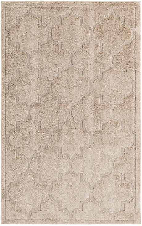 Beige 5' x 8' Trellis Shag Rectangle Area Rug Thick Soft Touch Fluffy & Plush Shaggy Pile