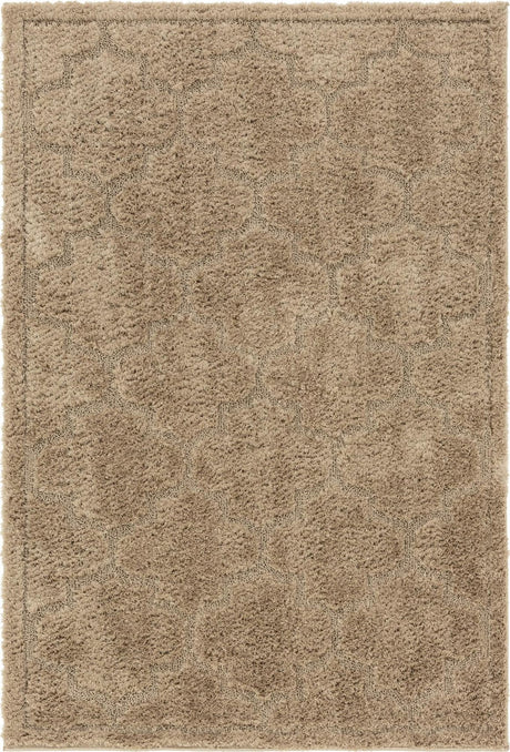 Beige 4' x 6' Trellis Shag Rectangle Area Rug Thick Soft Touch Fluffy & Plush Shaggy Pile