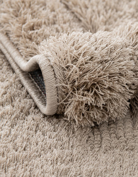Beige 2' 7 x 10' Trellis Shag Runner Area Rug Thick Soft Touch Fluffy & Plush Shaggy Pile Geometric Modern Unique Carpet for Home Interior Design for Sale at Rug Engine