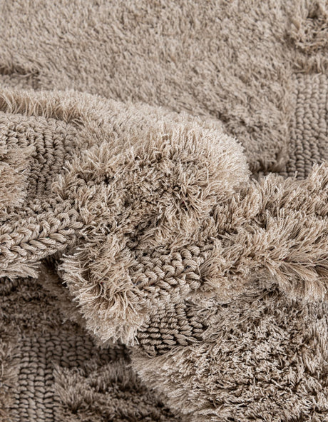 Beige 2' 7 x 10' Trellis Shag Runner Area Rug Thick Soft Touch Fluffy & Plush Shaggy Pile Geometric Modern Unique Carpet for Home Interior Design for Sale at Rug Engine