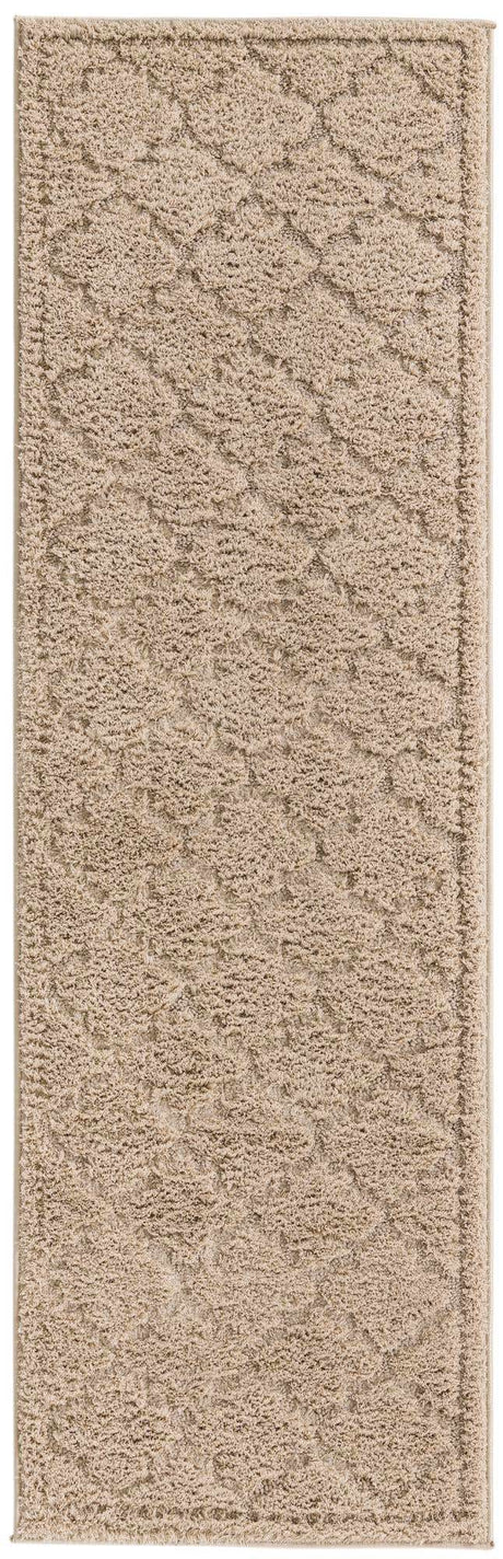 Beige 2' x 6' 9 Trellis Shag Runner Area Rug Thick Soft Touch Fluffy & Plush Shaggy Pile