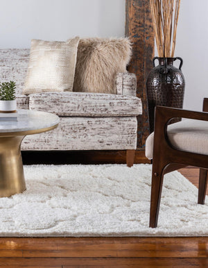 Ivory 9' x 12' 2 Trellis Shag Rectangle Area Rug Thick Soft Touch Fluffy & Plush Shaggy Pile