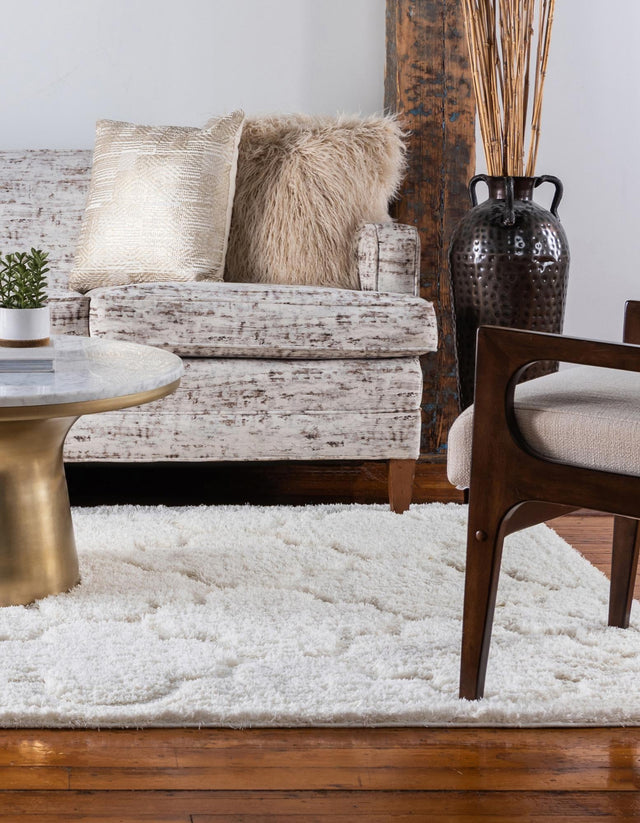 Ivory 9' x 12' 2 Trellis Shag Rectangle Area Rug Thick Soft Touch Fluffy & Plush Shaggy Pile