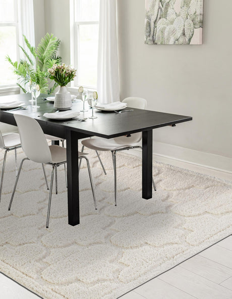 Ivory 9' x 12' 2 Trellis Shag Rectangle Area Rug Thick Soft Touch Fluffy & Plush Shaggy Pile Geometric Modern Unique Carpet for Home Interior Design for Sale at Rug Engine
