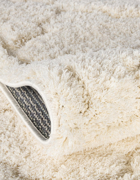 Ivory 2' 7 x 10' Trellis Shag Runner Area Rug Thick Soft Touch Fluffy & Plush Shaggy Pile Geometric Modern Unique Carpet for Home Interior Design for Sale at Rug Engine