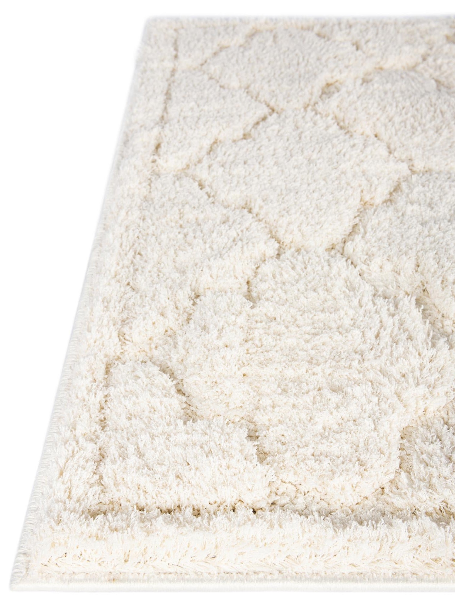 Ivory 2' 7 x 10' Trellis Shag Runner Area Rug Thick Soft Touch Fluffy & Plush Shaggy Pile Geometric Modern Unique Carpet for Home Interior Design for Sale at Rug Engine