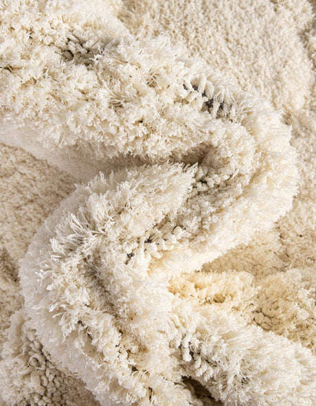 Ivory 2' 7 x 10' Trellis Shag Runner Area Rug Thick Soft Touch Fluffy & Plush Shaggy Pile Geometric Modern Unique Carpet for Home Interior Design for Sale at Rug Engine