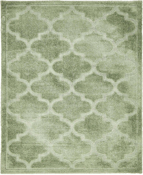 Green 8' x 10' Trellis Shag Rectangle Area Rug Thick Soft Touch Fluffy & Plush Shaggy Pile