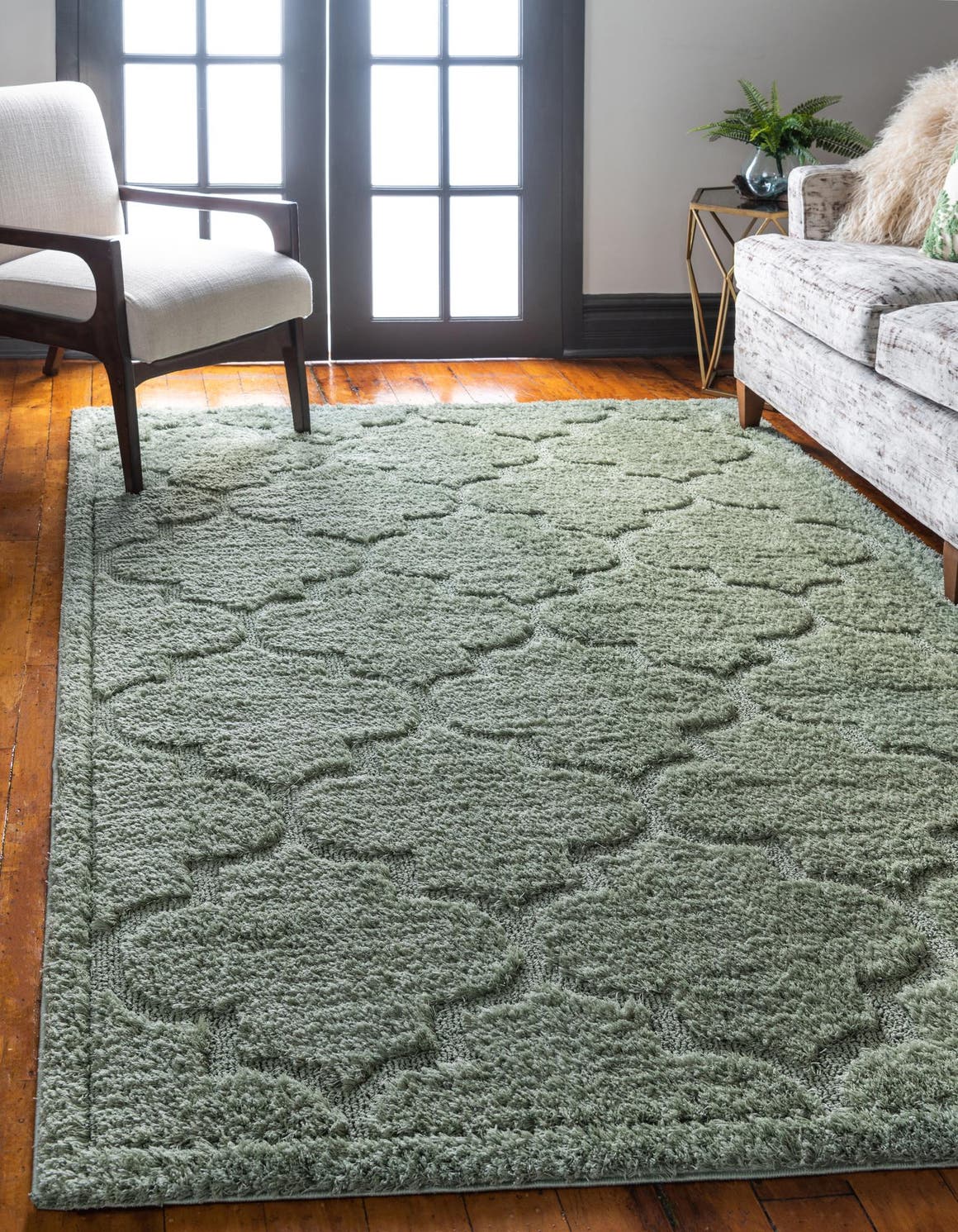 Green 5' 1 x 8' Trellis Shag Rectangle Area Rug Thick Soft Touch Fluffy & Plush Shaggy Pile Geometric Modern Unique Carpet for Home Interior Design for Sale at Rug Engine