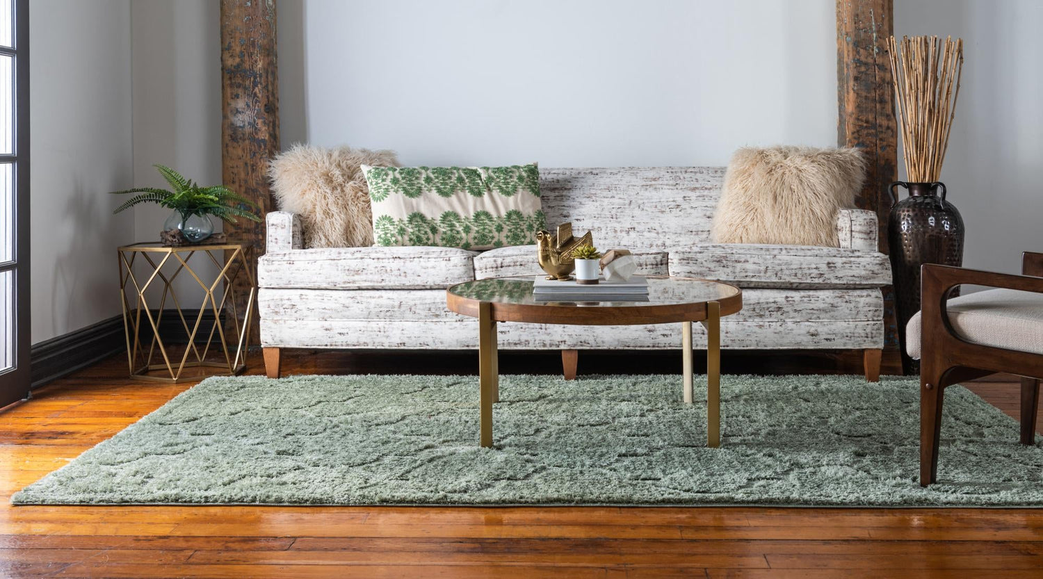 Green 8' x 10' Trellis Shag Rectangle Area Rug Thick Soft Touch Fluffy & Plush Shaggy Pile