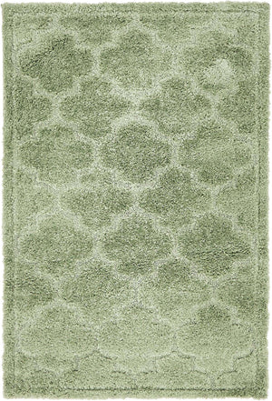 Green 4' 1 x 6' 1 Trellis Shag Rectangle Area Rug Thick Soft Touch Fluffy & Plush Shaggy Pile