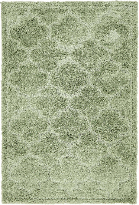 Green 4' 1 x 6' 1 Trellis Shag Rectangle Area Rug Thick Soft Touch Fluffy & Plush Shaggy Pile