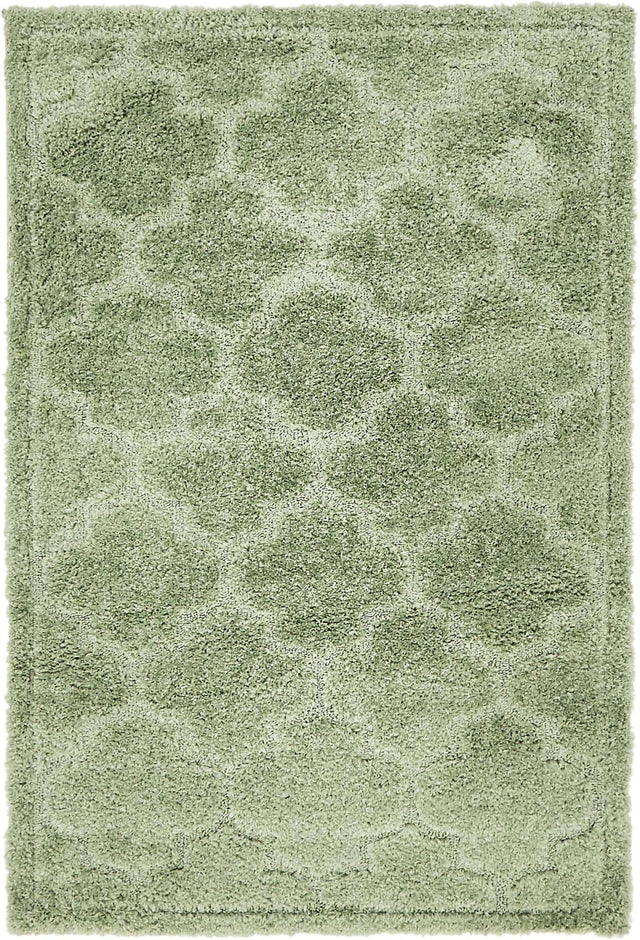 Green 4' 1 x 6' 1 Trellis Shag Rectangle Area Rug Thick Soft Touch Fluffy & Plush Shaggy Pile