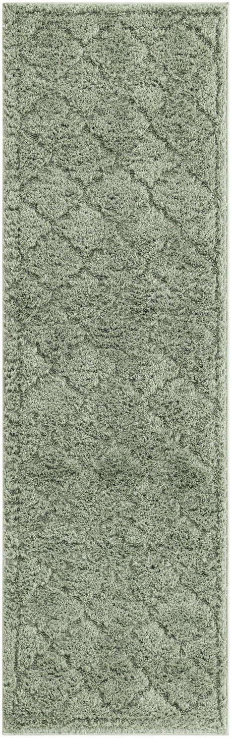 Green 2' x 6' 9 Trellis Shag Runner Area Rug Thick Soft Touch Fluffy & Plush Shaggy Pile