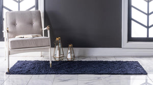 Navy Blue 2' 7 x 10' Trellis Shag Runner Area Rug Thick Soft Touch Fluffy & Plush Shaggy Pile