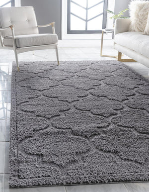 Dark Gray 9' x 12' 2 Trellis Shag Rectangle Area Rug Thick Soft Touch Fluffy & Plush Shaggy Pile