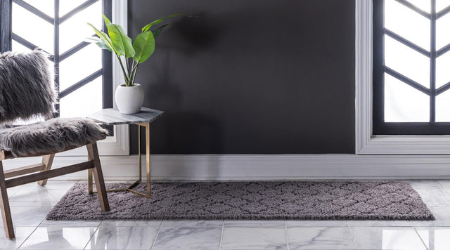 Dark Gray 2' 7 x 10' Trellis Shag Runner Area Rug Thick Soft Touch Fluffy & Plush Shaggy Pile