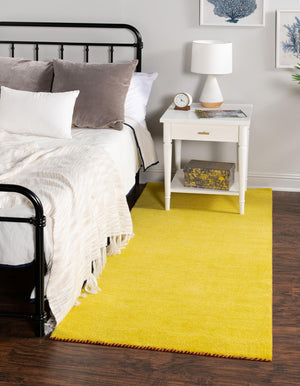 Yellow 2' 7 x 9' 10 Solid Gava Runner Area Rug 100% High Quality All Natural Wool Minimalist Carpet for Modern Home Interior Design for Sale at Rug Engine