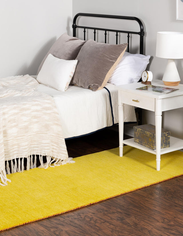 Yellow 2' 7 x 9' 10 Solid Gava Runner Area Rug 100% High Quality All Natural Wool Minimalist Carpet for Modern Home Interior Design for Sale at Rug Engine