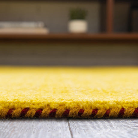 Yellow 2' 7 x 16' 5 Solid Gava Runner Area Rug 100% High Quality All Natural Wool Minimalist Carpet for Modern Home Interior Design for Sale at Rug Engine