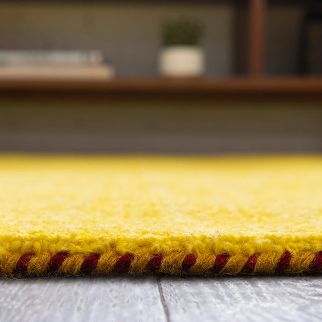 Yellow 2' 7 x 9' 10 Solid Gava Runner Area Rug 100% High Quality All Natural Wool Minimalist Carpet for Modern Home Interior Design for Sale at Rug Engine