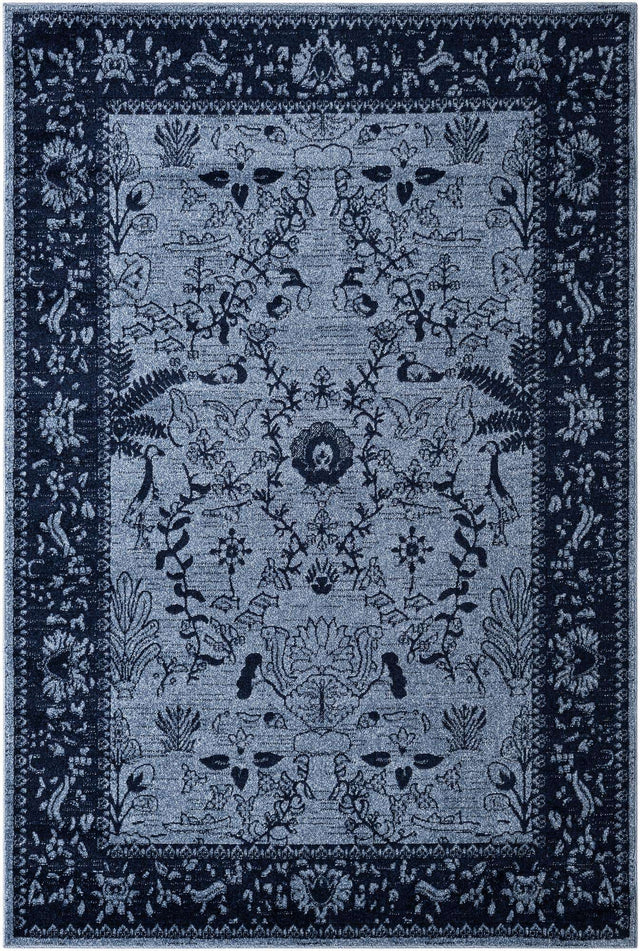 Blue 6' 1 x 9' La Jolla Rectangle Area Rug 100% Polypropylene Traditional Pattern Easy Clean Carpet for Living, Dining, Bedroom, Office for Sale at Rug Engine