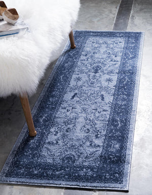 Blue 2' 7 x 10' La Jolla Runner Area Rug 100% Polypropylene Traditional Pattern Easy Clean Carpet for Living, Dining, Bedroom, Office for Sale at Rug Engine