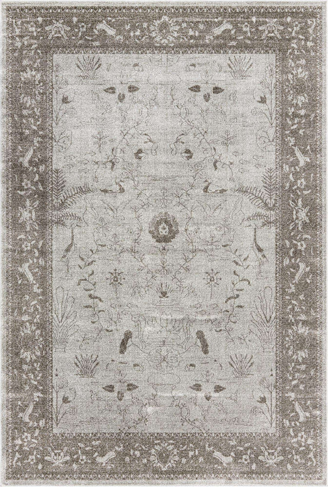 Light Gray 6' 1 x 9' La Jolla Rectangle Area Rug 100% Polypropylene Traditional Pattern Easy Clean Carpet for Living, Dining, Bedroom, Office for Sale at Rug Engine