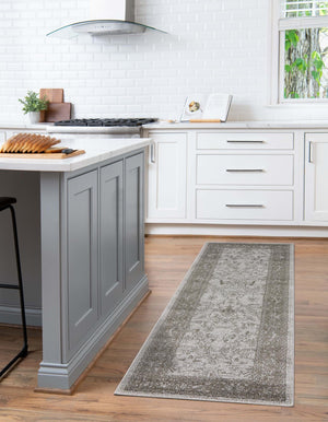 Light Gray 2' 7 x 10' La Jolla Runner Area Rug 100% Polypropylene Traditional Pattern Easy Clean Carpet for Living, Dining, Bedroom, Office for Sale at Rug Engine