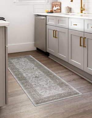 Light Gray 2' 7 x 10' La Jolla Runner Area Rug 100% Polypropylene Traditional Pattern Easy Clean Carpet for Living, Dining, Bedroom, Office for Sale at Rug Engine