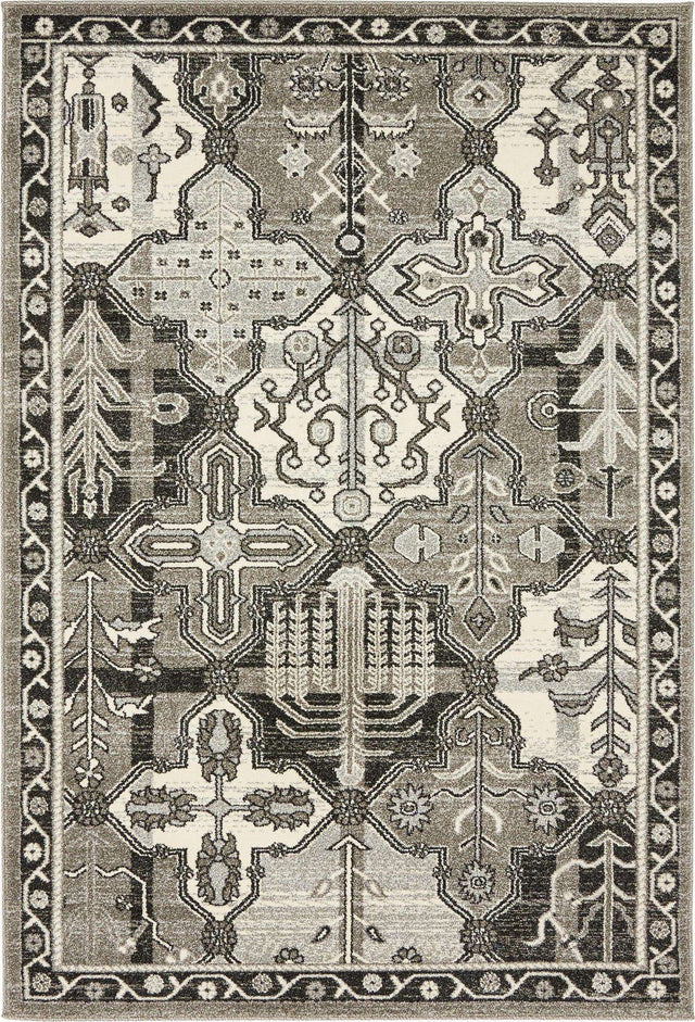 Gray 4' 1 x 6' 1 La Jolla Rectangle Area Rug 100% Polypropylene Traditional Pattern Easy Clean Carpet for Living, Dining, Bedroom, Office for Sale at Rug Engine