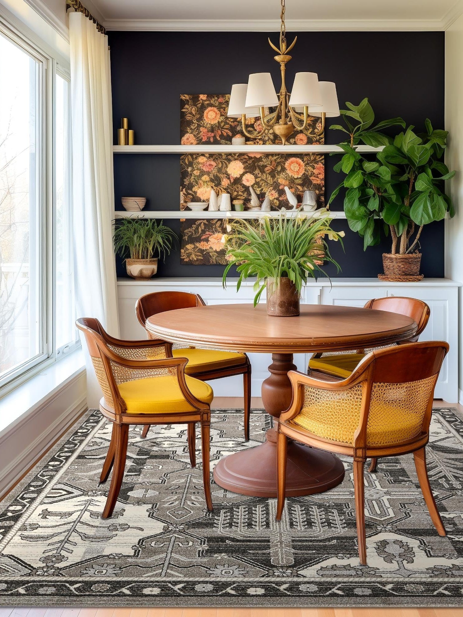 Gray 7' 10 x 7' 10 La Jolla Square Area Rug 100% Polypropylene Traditional Pattern Easy Clean Carpet for Living, Dining, Bedroom, Office for Sale at Rug Engine