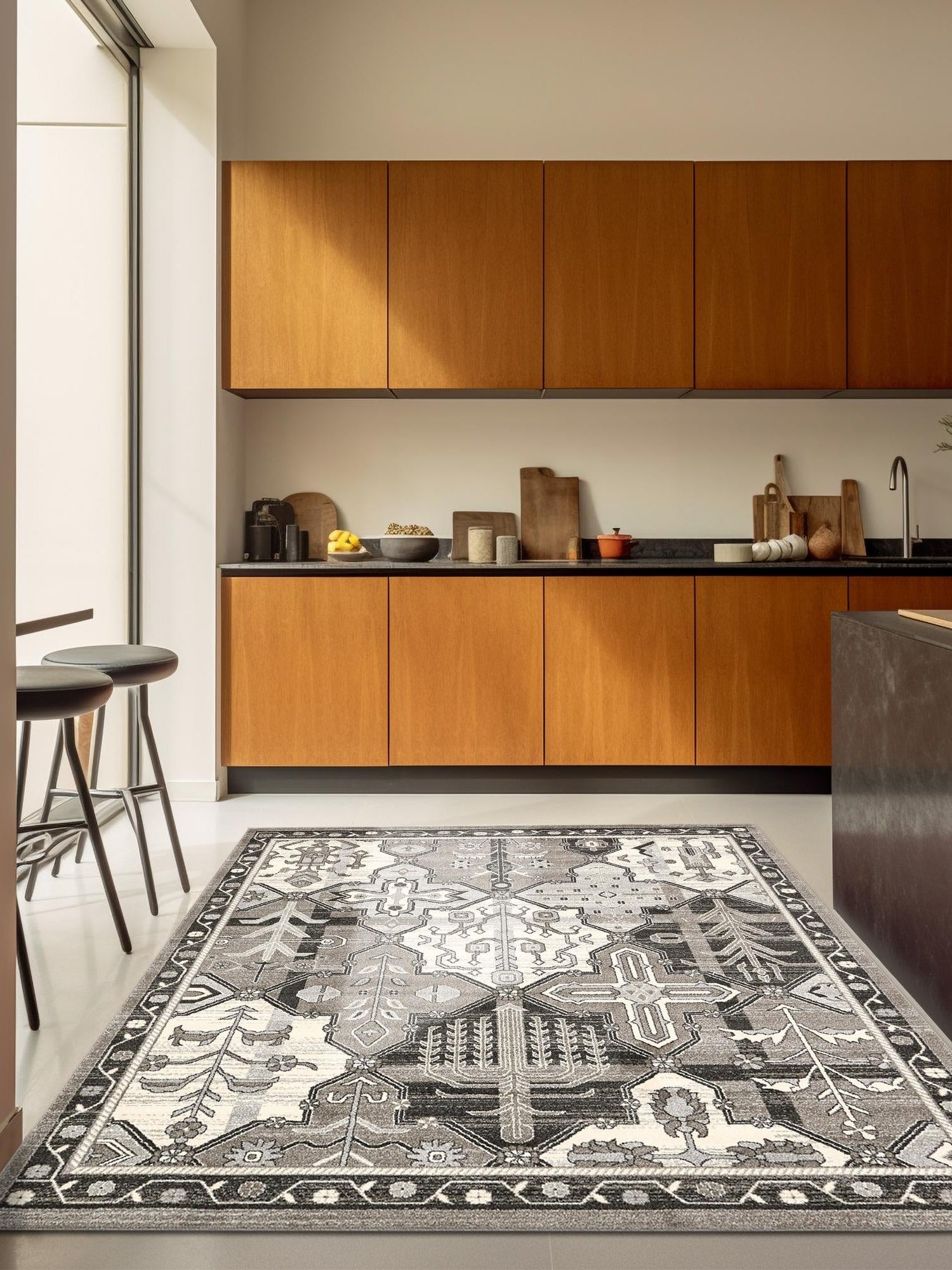 Gray 7' 10 x 7' 10 La Jolla Square Area Rug 100% Polypropylene Traditional Pattern Easy Clean Carpet for Living, Dining, Bedroom, Office for Sale at Rug Engine