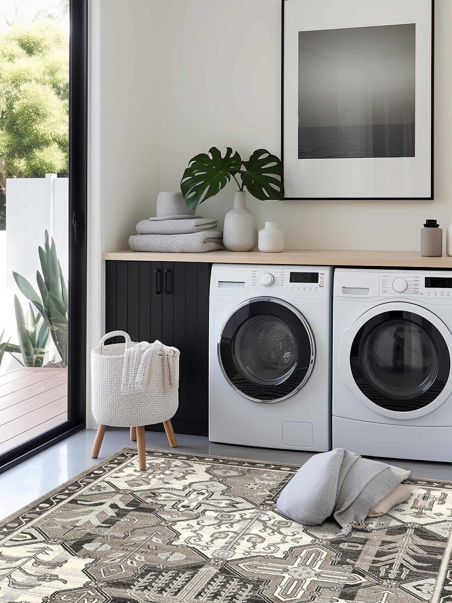 Gray 7' 10 x 7' 10 La Jolla Square Area Rug 100% Polypropylene Traditional Pattern Easy Clean Carpet for Living, Dining, Bedroom, Office for Sale at Rug Engine