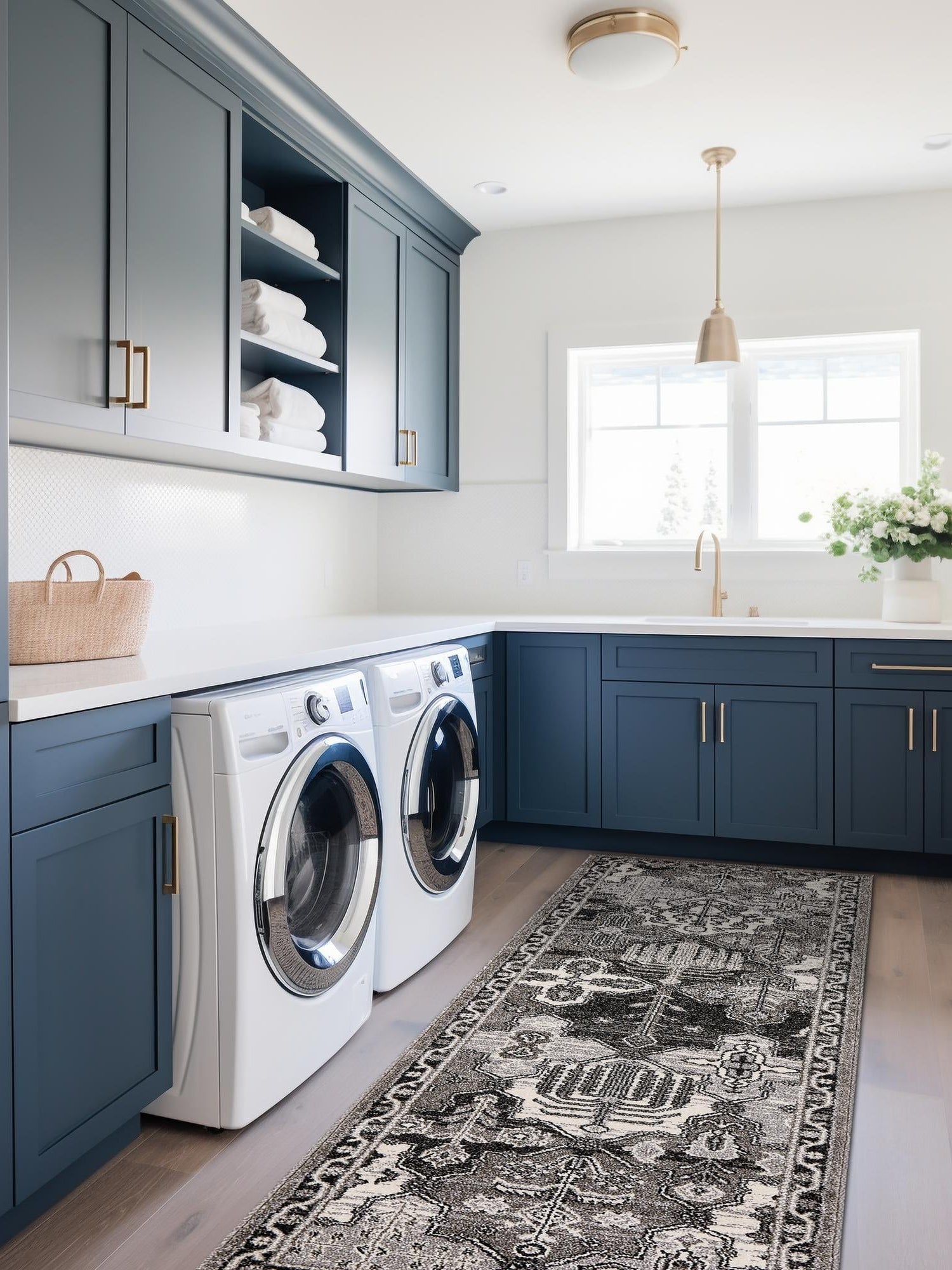 Gray 2' 7 x 10' La Jolla Runner Area Rug 100% Polypropylene Traditional Pattern Easy Clean Carpet for Living, Dining, Bedroom, Office for Sale at Rug Engine