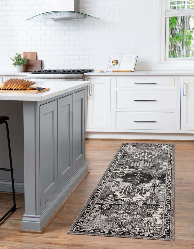 Gray 2' x 6' 1 La Jolla Runner Area Rug 100% Polypropylene Traditional Pattern Easy Clean Carpet for Living, Dining, Bedroom, Office for Sale at Rug Engine