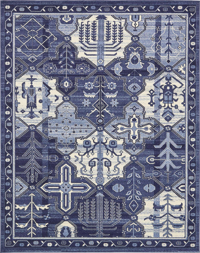 Blue 7' 10 x 10' La Jolla Rectangle Area Rug 100% Polypropylene Traditional Pattern Easy Clean Carpet for Living, Dining, Bedroom, Office for Sale at Rug Engine