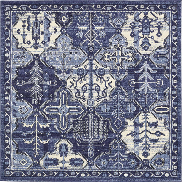 Blue 6' 1 x 6' 1 La Jolla Square Area Rug 100% Polypropylene Traditional Pattern Easy Clean Carpet for Living, Dining, Bedroom, Office for Sale at Rug Engine