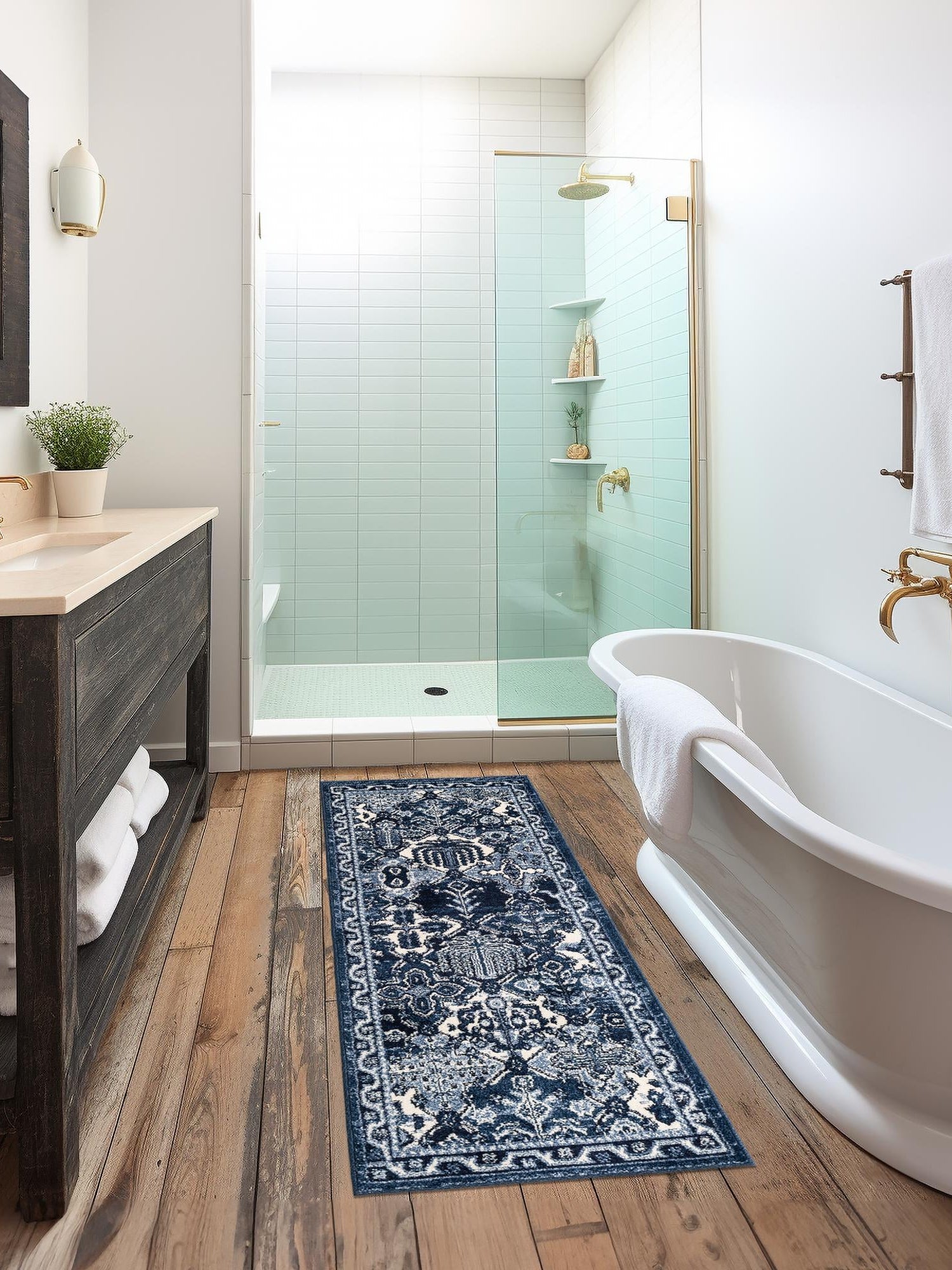 Blue 2' x 6' 1 La Jolla Runner Area Rug 100% Polypropylene Traditional Pattern Easy Clean Carpet for Living, Dining, Bedroom, Office for Sale at Rug Engine